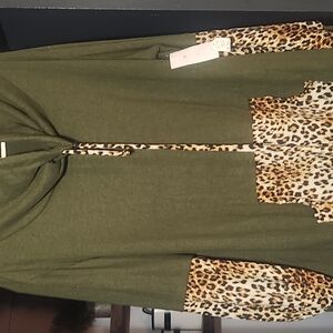 Olive Green Leopard Print Cardigan